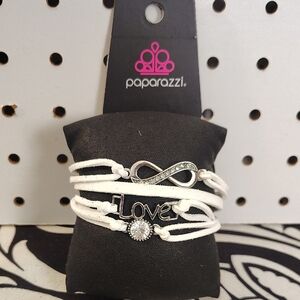 Paparazzi White Multi‑Wrap Bracelet with Infinity, Love & Rhinestone